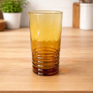 Free w bundle of 2+ Vintage Amber Glass Tumbler Ribbed Base Retro